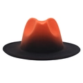 Close-up of orange to black gradient wool felt fedora with a classic flat brim design - M (56-58cm) / Orange & Black