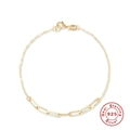 Clásico brazalete de cadena de clip en plata de ley 925 con acabado dorado para mujer - Estilo Eslabón de Clip Dorado
