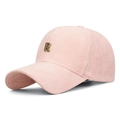 Pink baseball cap with textured herringbone fabric and golden metal R logo detail - Adjustable / Pink