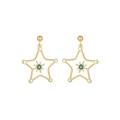 Star-shaped gold stainless steel earrings with white zircons and a blue gemstone - Five-Pointed Star Beaded (E303167) - Gold Blue