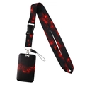 Nebula star pattern lanyard with matching card holder in black and red starry design - Red Black Nebula Set (YZ20-37)