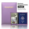 Slim purple PU leather passport holder with multiple card slots and cash pocket - Purple