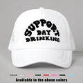 Classic white mesh trucker hat with Support Day Drinking print and curved brim - One Size / All White