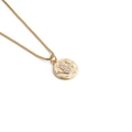 Golden Hamsa hand pendant necklace with hammered texture and sparkling zircons - Hamsa Hand Style (M0338)