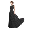 Élégante robe de soirée noire sans manches en dentelle avec jupe fluide en mousseline - US 2(S) / Noir