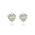 Silver heart stud earrings with yellow heart zircon center and halo of white stones - Silver Heart with Yellow Main Stone (E2131)