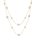 Zweilagige Goldkette mit weißen Barockperlen und goldenen Perlen für Damen elegant - Barockperlen Doppel-Halskette (Gold)