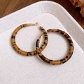 Macro shot of large hoop earrings featuring brown leopard print leather and gold clasp - 9# Silver Pin - Gold - Brown - 52mm (Woven Stripe)