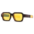 Retro-Sonnenbrille mit schmalem Rahmen in Marmorbraun und gelben transparenten Gläsern - Schwarz Blumig/Gelb