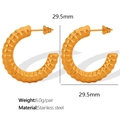 Golden chunky C-shape hoop earrings in stainless steel with elegant striped texture - Ribbed Style (EH348)