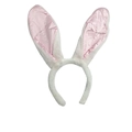 Plush bunny ears headband in white and pink satin for Easter party costume - Pink Bunny Ear Headband