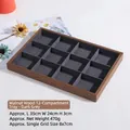 12-grid walnut wood jewelry display tray with grey velvet lining for rings and bracelets - Walnut 12-Grid Tray Dark Grey