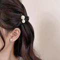 Elegant black claw clip with white pearls for high ponytail on brunette curly hair - #1 Large And Small Pearl Hair Clip - Approx. 4.5cm