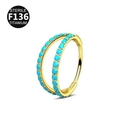 Golden F136 titanium hinged segment ring with two rows of turquoise beads for piercings - Thin Bar Gold Turquoise
