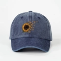 Detail of sunflower and butterflies print on vintage washed navy blue baseball cap - One Size (Adjustable) / Navy Blue