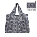 Foldable Oxford fabric shopping bag with H256 elephant pattern and geometric prints - Black and White Ethnic Elephant
