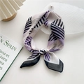 Cotton linen neck scarf with black radial stripes and purple geometric patterns - Black