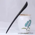 Minimalist ebony wood hair pin in black finish with elegant 21cm curved design - Long Song - 21cm