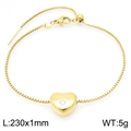 Bracelet ajustable en acier inoxydable doré 18 carats avec breloque cœur sertie - Bracelet Or Zircon (KB190593-Z)