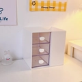 White cloud-style desk organizer with three transparent drawers and storage slot - Beige Storage Box