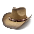 Sombrero de paja retro con detalles de conchas y cinta de arco iris étnica - M (56-58cm) / Caqui marrón