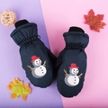 Waterproof navy blue winter ski mittens for kids featuring a cute cartoon snowman design - One Size / Dark Blue Snowman / 6-10 Years