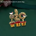 Vintage gold-plated potted plant brooch with colorful enamel birds for Christmas - Gold Potted Bird Style (YNCP7721 Gold)