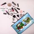 Trousse à maquillage de Noël imprimée bonhomme de neige avec pinceaux sur fond rose - Bonhomme de Neige d'Hiver (HZB02-3)