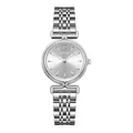Silver quartz watch for women with minimalist dial and single diamond at 12 o'clock - Silver/White (Steel Strap)