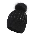 Bonnet en tricot d'hiver pour femmes avec paillettes noires et pompon doux - Noir