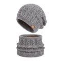 Winter knit hat and neck warmer set in grey with thick fleece lining for warmth - 2-Piece Set (Hat + Scarf) / Mixed Grey