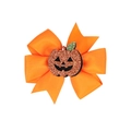 Halloween glitter pumpkin hair bow with orange grosgrain ribbon and alligator clip - Pumpkin Lantern Style