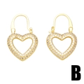 Elegant gold heart earrings with white zircon crystals in a U-shaped hook design - Hollow Heart Hoop With Zirconia (B)