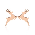 Detailed close-up of rose gold reindeer stud earrings with a polished reflective finish - Rose Gold