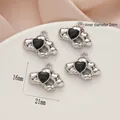Silver alloy heart charms with black stone inlay, 4-piece set for DIY jewelry making - 762# Silver - Black Zirconia