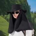 Women's black outdoor sun hat with detachable neck flap and waterproof quick-dry fabric - Black
