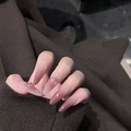 Unghie finte stiletto lunghe sfumate rosa nude con gocce d'acqua 3D e cuori - Viso Di Fiori Di Pesco (BY1417) / 30 Pezzi/Confezione (Tipo di Colla per Fototerapia)