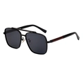Square frame sunglasses with double bridge and red-black spliced temples in dark grey lens - Black Frame All Gray Lens