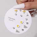 Detail view of colorful stud earrings set with heart, umbrella, and bow designs - 6 Pairs Set / E0483-1 (Silver Yellow Enamel Umbrella Set)