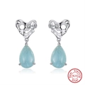S925 sterling silver drop earring featuring a light blue pear-cut turquoise and heart motif - Light Blue Teardrop Heart - Silver