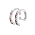 Modern silver double-layer ear cuff with multicolor zircon stones for non-pierced ears - Silver With Colorful Zirconia