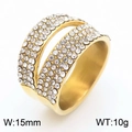 15mm gold-plated wide band stainless steel ring with double row of white cubic zirconia stones - US 7 / Wide Band Double-Row Pave Style (KR110789-MZOZ)