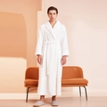 Accappatoio lungo bianco da uomo in tessuto a nido d'ape con cintura stile hotel - M / Bianco