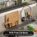 Wall-mounted charcoal black stainless steel pot lid rack in 2-pair set for kitchen - Stainless Steel / 2 Pairs Set / Charcoal Black