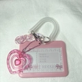 Pink glitter heart cloud card holder with spring lanyard and matching charms - Hollow Heart Horizontal Case