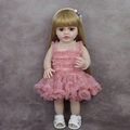 Lifelike 55cm doll with blonde hair wearing a pink tulle tiered dress and pearl jewelry - Pink Puffy Skirt Blonde Hair / Doll Clothes (Outfit Only)