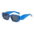 Modern geometric sunglasses with blue frames and dark lenses shown from a 45-degree angle - C13 Transparent Deep Blue