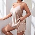 Champagne two-piece satin pajama set with V-neck camisole and matching shorts - 3XL / Champagne