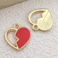 Golden heart pendant charm with red enamel fill and hollow metal frame design - Red Heart Pendant 14x14mm (11036)
