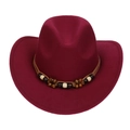 Classic western cowboy hat in dark wine red felt with decorative wooden beads band - M (56-58cm) / Wine Red (168-D)
